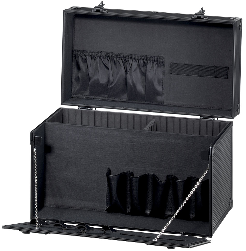 Toolbox "Master" aluminium black with foldable front.